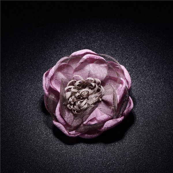 

korean linen fabric flower rose design brooches handmade floral coat lapel pin professional wear dress daily women accessories, Gray