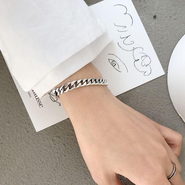 

shanice s925 bracelets for men women 3/5/6mm real silver bracelets curb cuban link chain bracelets party jewelry gift, Golden;silver