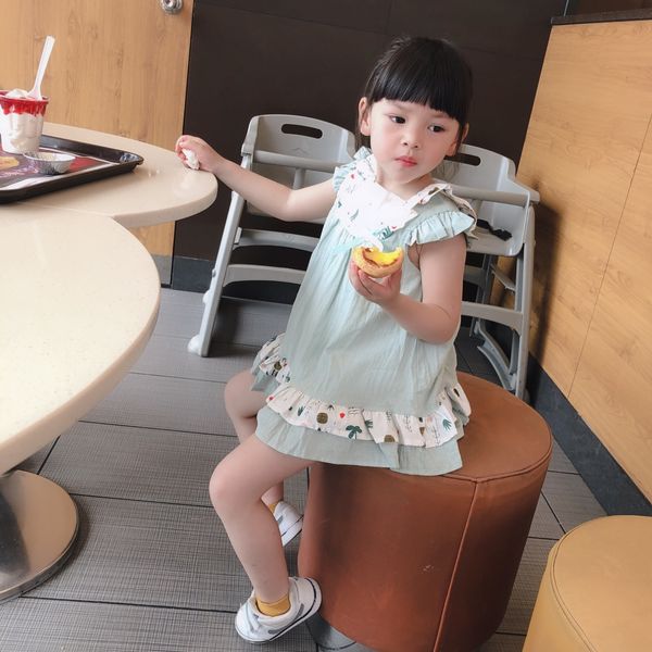 

Baby Girls Clothing Kids Spain Style Summer Sleeveless green Color shirt + short clothing sets summer princess clothing sets
