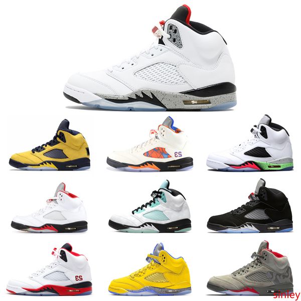 

5 5s men basketball shoes og fire red black metallic silver island green wings camo psg white cement mens trainers sports sneakers 7-13