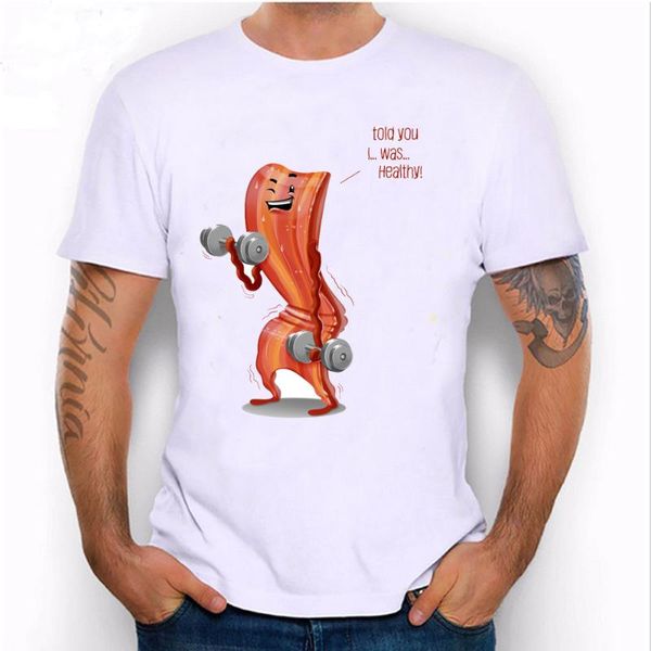 

unique design no doubt bacon is healthy print t-shirt men's short sleeve fashion novelty male casual summer cute cool tees, Camo;black