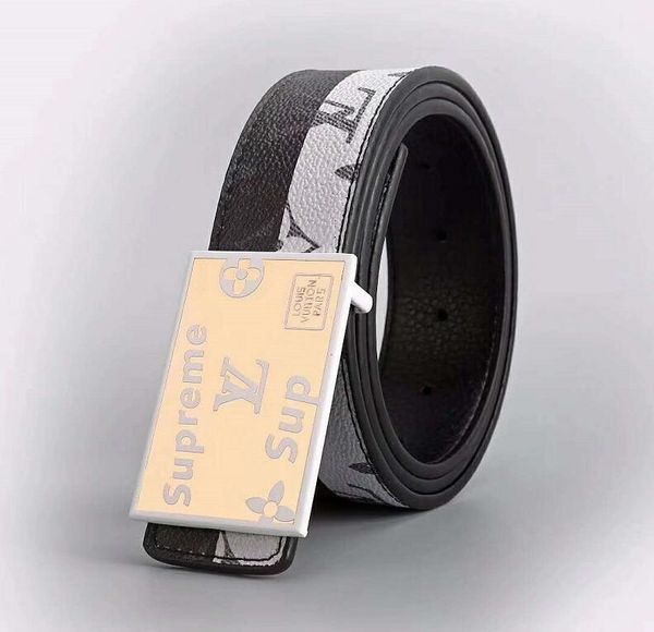 

2020men's casual trend leather belt fashion color alloy headband letter belt, Black;brown