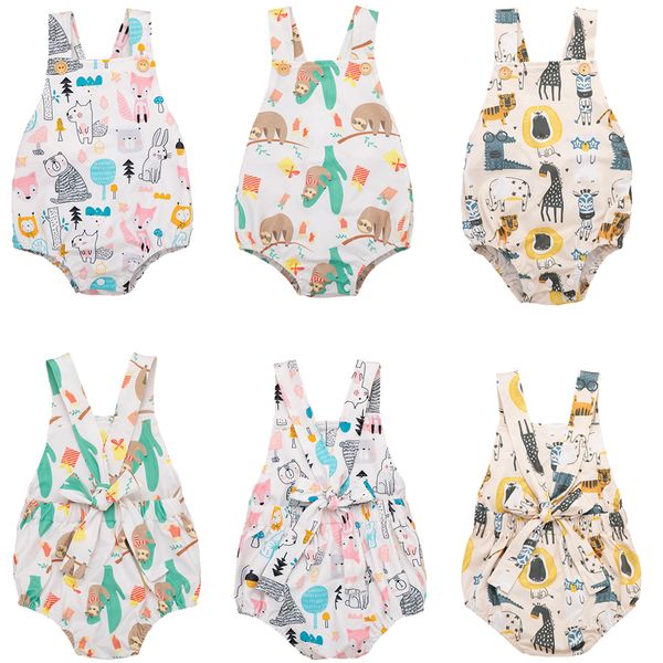 

унисекс baby boy девушка bodysuit мультфильм животных печати рукавов назад лук комбинезон экипировка летняя одежда для младенцев, White