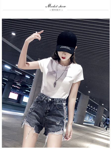 

korean version of chung-sequined denim shorts for spring 2019 high waisted slim cut worsted pants women's fashion pants, Blue