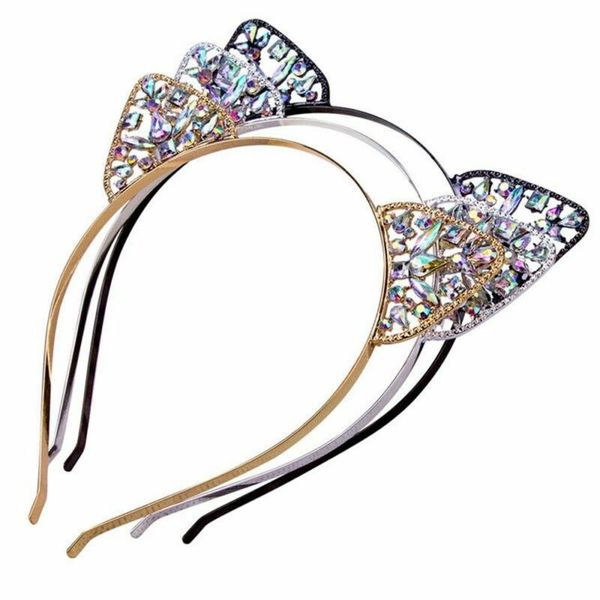 

девушки дети cat уха алиса диапазон оголовье металл rhinestone hairband костюм косплей мода алмазная головные уборы аксессуары для волос зас, Slivery;white