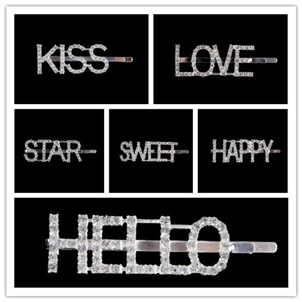 

2020 ins diamond hairpin rhinestone shiny letters headress kiss boss girls boys hair clips women styling tool barrettes accessories e22503, Slivery;white