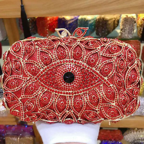 

red wedding bridal crystal clutch bag 2020 xiyuan evening diamond clutch bags gold metal women party prom chain handbags