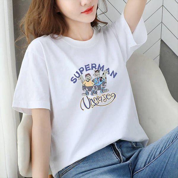 

summer 2020 white t-shirt women's short-sleeved round collar all-match loose printed summer 2020 white t-shirt women's short-sleev
