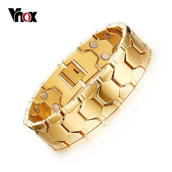 

vnox magnetic men's bracelets gold-color football design health care hand chain length adjustable, Golden;silver
