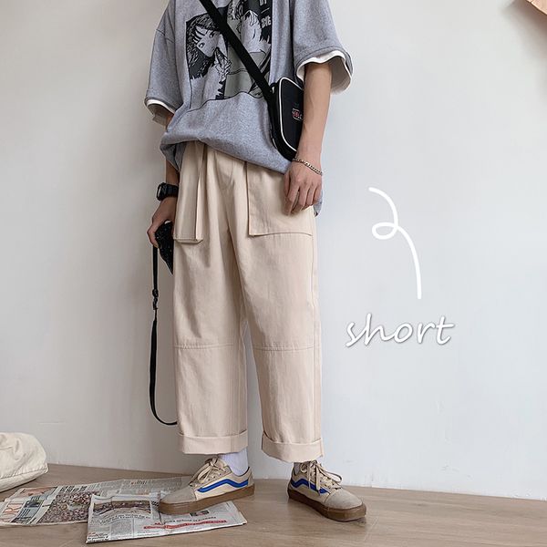 

summer new pants men's fashion solid color straight casual trousers man streetwear trend wild hip hop loose joggers sweatpants, Black