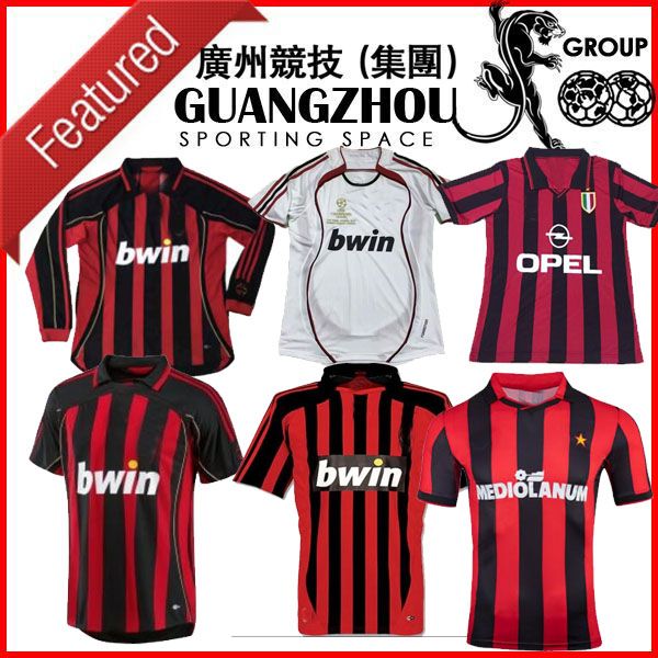 

90 91 96 ac milan retro soccer jersey home gullit ancelotti 06 07 08 maldini baresi van basten 2006 2007 1996 kaka inzaghi football shirts, Black
