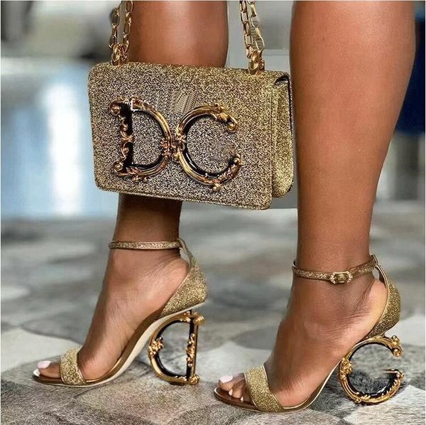 

new high heels sandals for woman genuine leather dressing pumps with d baroque & g sculpted heel sandals wedding shoes, Black