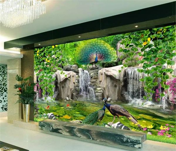 

3d обои свежего rockery peacock flower vine 3d гостиной спальня фон украшение стены обои