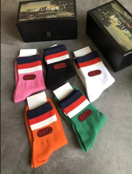 

Unisex5 Color red green Stripe Women Socks European and American G Style Socks High Quality Gift Box Cotton Socks For Autumn Winter