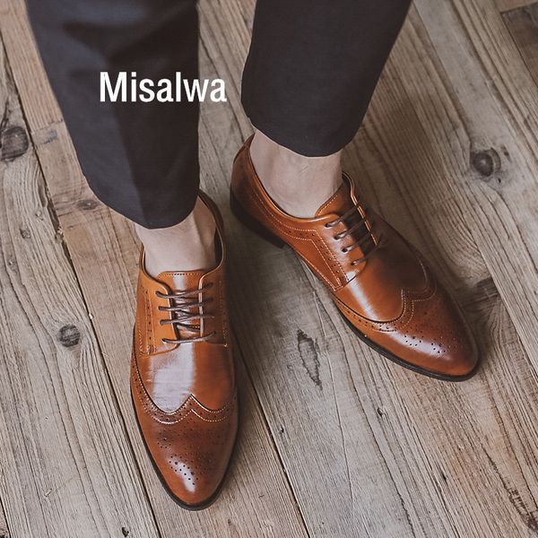 

misalwa british elegant pointed men's dress shoes casual party oxford shoes men formal brogue gentleman wedding, Black
