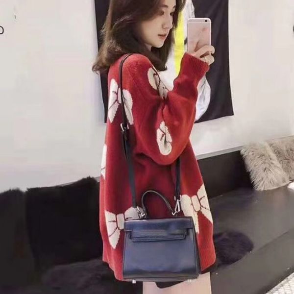 

women sweater pullovers o neck bow tie printed pull jumpers long sleeve streetwear knit new, White;black