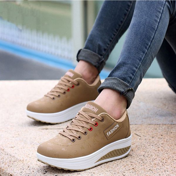

womens sneakers female wedges platform vulcanize shoes lace up casual waterproof shoes ladies sport 2019 spring, Black