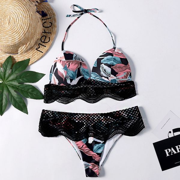 

ishowtienda fashion women push up bikini swimsuit women two piece plus size backless printed swimwear set beachwear
