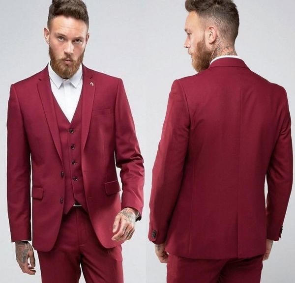 

custom made red slim fit groom tuxedos notch lapel center vent groomsmen mens wedding dresses excellent man suit(jacket+pants+vest, Black;gray