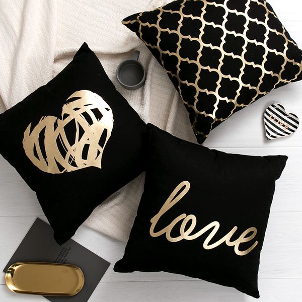 Black Golden Leaves Cushion Brozing Gold Foil Cushion Decorative