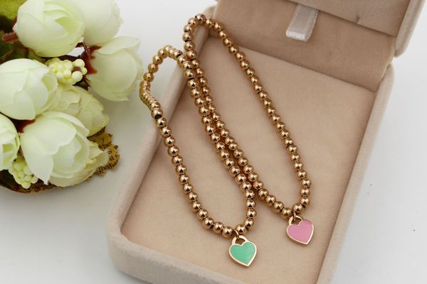 

2019 new fashion brand charm women blue pink rubber heart forever love solid steel ball bracelet elastic rope rose gold love bracelet