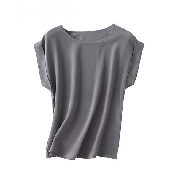 

женщины tshirt женщина рубашки женщины real silk t shirt short bat sleeved твердые шифон сыпучие 100% натуральный шелк основные top 2019 sum, White