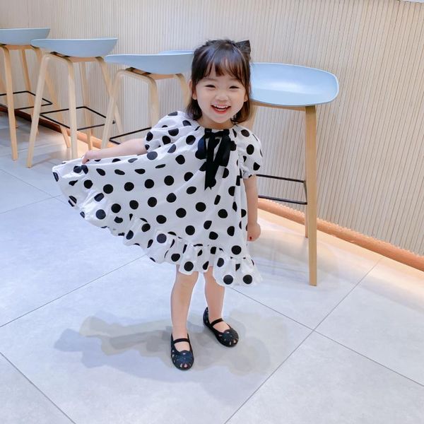 

girls bubble sleeve sweet polka dot dresses 2020 summer new korean version polka dot dress baby girl clothes, Red;yellow
