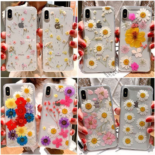 

Real flower dried flower tran parent oft tpu cover for iphone x 6 6 7 8 plu iphone xr x max phone ca e cover