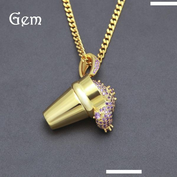

hip hop bling cubic zirconia ice cream pendant boy men cool 18k gold color cuban chain hiphop gold filled necklace, Silver