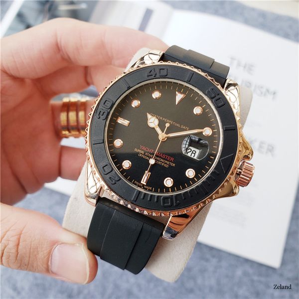 

2020 brand yacht luxury sports casual watch fashion design rubber strap mens quartz watch auto date wristwatches relogios, Slivery;brown