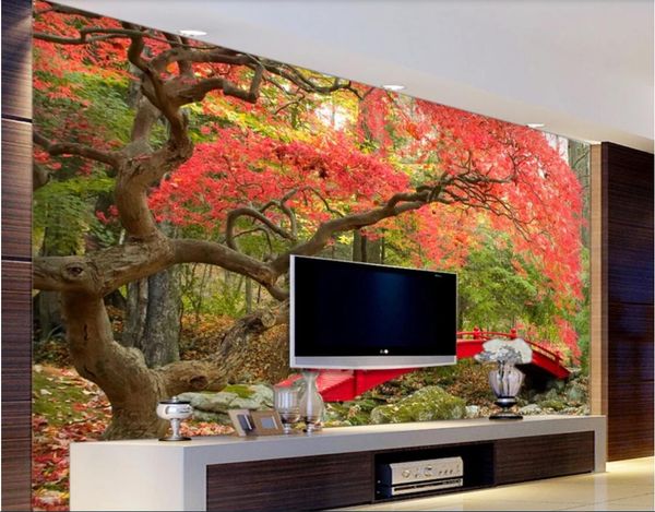 

3d wallpaper custom p murals mangrove small stream water garden landscape background wall canvas wall art trees red black