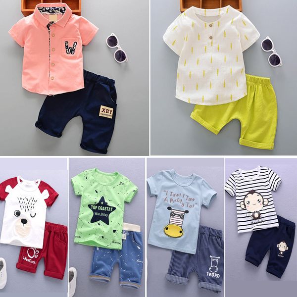 

baby boys clothes set t-shirt short pants 2 pcs suits summer children clothing boys clothes kids cotton comfortable cartoon sets, White