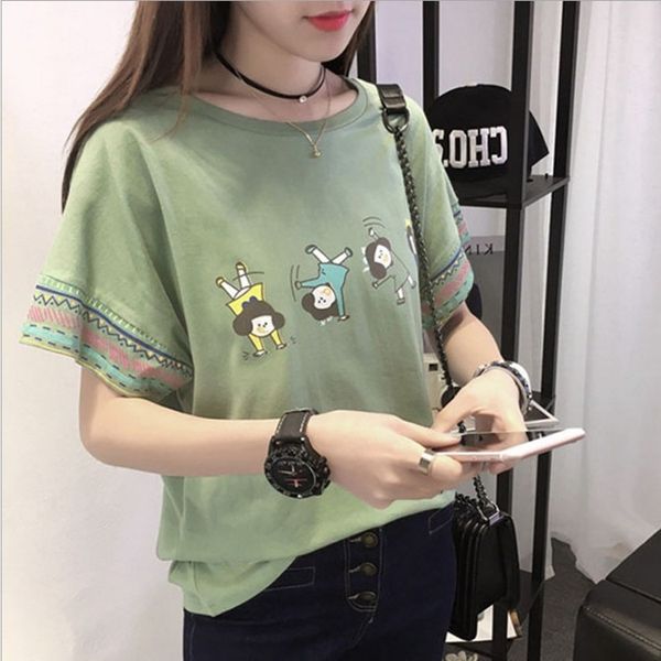 

2020 women's type t-shirt short-sleeved printed round collar loose cute lady large size women's t-shirt cartoon top, White