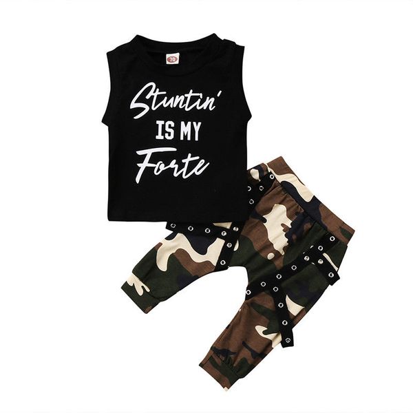

summer fashion infant toddler boy camo suit letter vest + pants outdoor kid baby boy clothes 2pcs, White