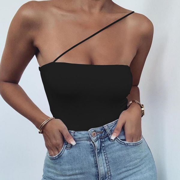 

cotton strapless bodysuit women summer one shoulder off shoulder rompers solid backless party bodysuits suit clothes top, Black;white