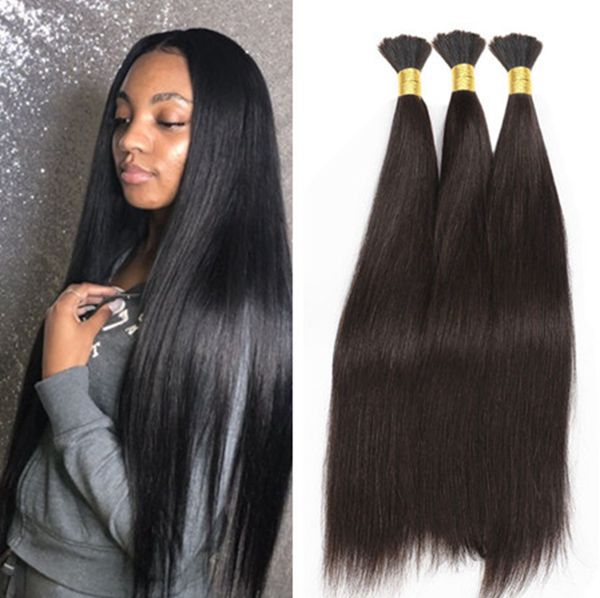 

9a human hair bulk no attachment brazilian straight hair for braiding 3pcs, Black