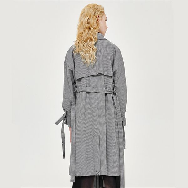 

plaid autumn winter 2020 long trench coat women fashion double breasted sashes casual office lady windbreaker outerwear female, Tan;black