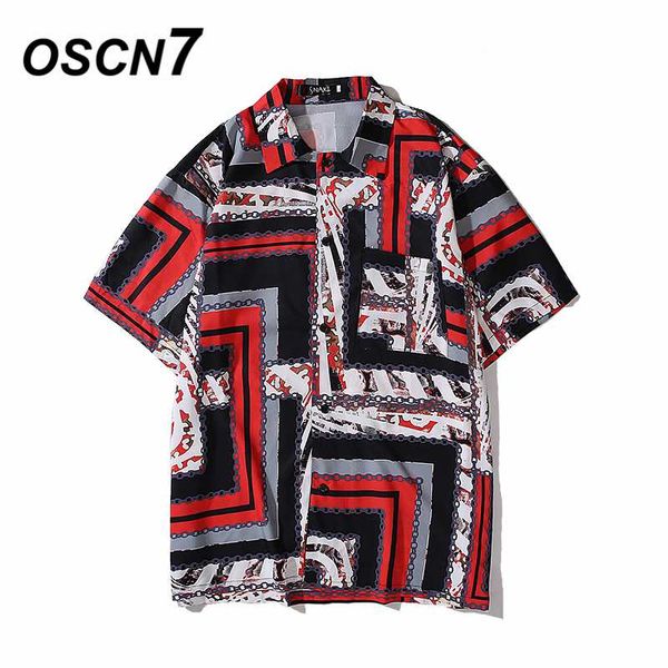 

oscn7 повседневная печатная рубашка с коротким рукавом мужчины улица 2020 гавайи пляж негабаритные женщины мода harujuku рубашки для мужчин, White;black