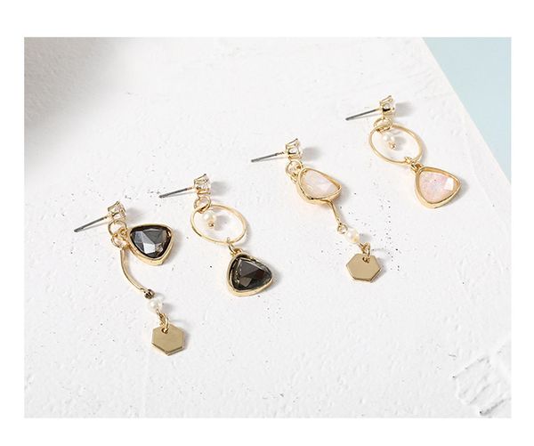 

simple rhinestone pearl asymmetric symphony geometry triangle round temperament long earring wholesale ing, Silver