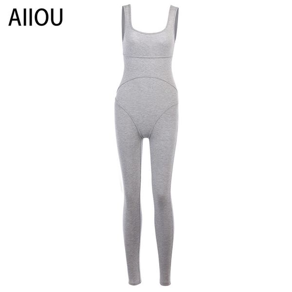 

aiiou 2020 women casual jumpsuits sleeveless gray black solid bodycon jumpsuits stretch slim soft backless female clothes, Black;white