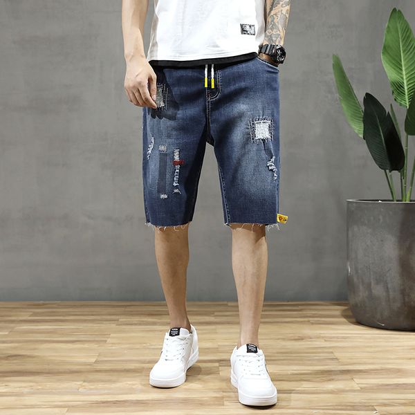 

7xl men's denim short pants large size fashion summer male casual elastic waist short jeans oversized loose shorts stretch pant, Blue