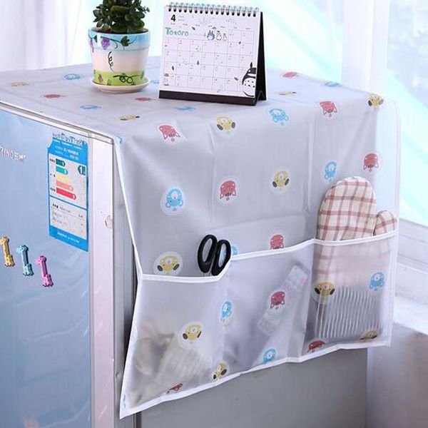 

1pc simple refrigerator dust cover with storage pockets peva waterproof dust-proof printing washing machine covers