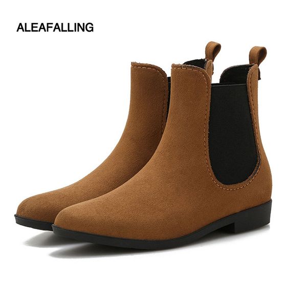 

aleafalling spring winter boots brand design ankle boots rain elastic band shoes woman solid rubber waterproof flats, Black