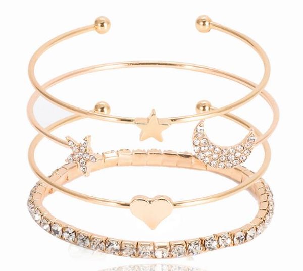 

4pcs/set gold plated star heart moon bohemian bracelets bangle for diy fashion jewelry gift cr36, Black