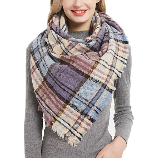 

brand new circle spur wool scarves women 39 color lattice triangle shawl and wraps female autumn winter bib scarves wholesale, Blue;gray