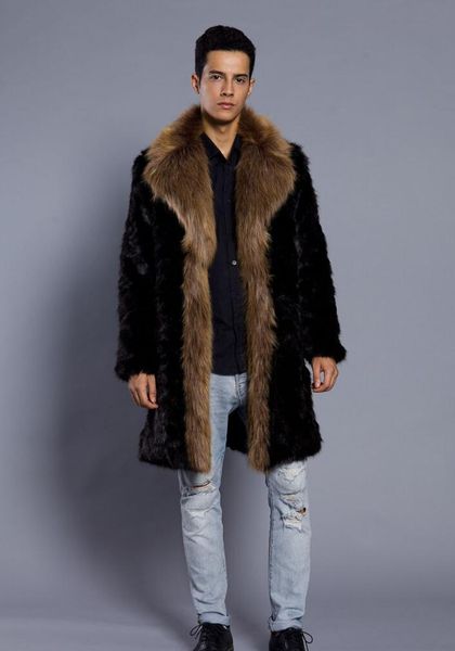 

autumn faux mink leather jacket mens winter thicken warm long sleeve fur leather coat men slim jackets jaqueta de couro fashion, Black