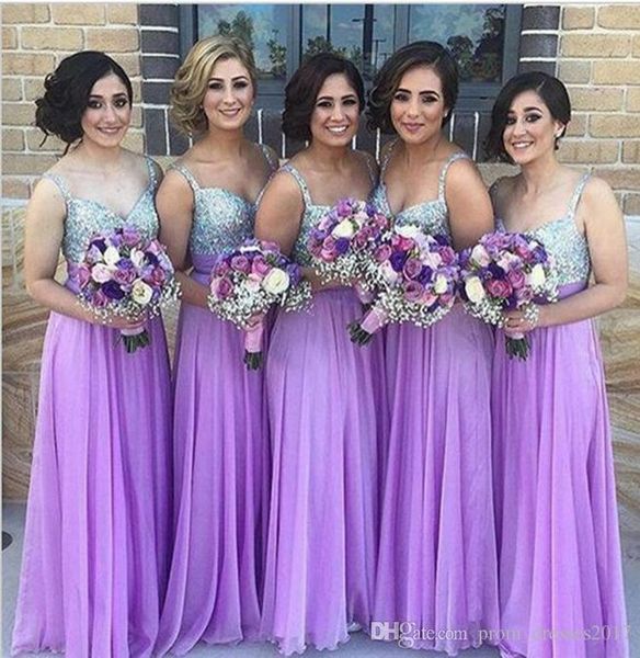 

a line purple bridesmaid dresses spaghetti strap beaded sequined chiffon wedding guest dresses long pleats zipper party gowns, White;pink