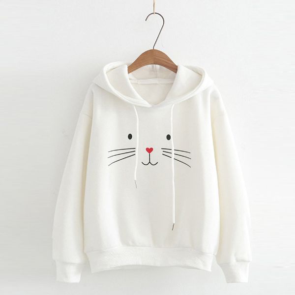 

women sweatshirt hoodies kawaii cat printed autumn long sleeve warm solid hooded sweatshirt women blouse sudadera mujer new, Black