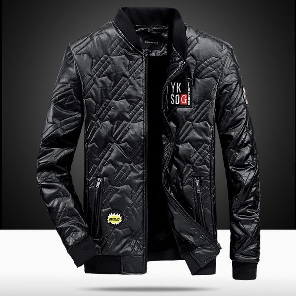 

2018 new style men's leather coat cotton-padded clothes korean-style slim fit locomotive pu leather men's jac, Black