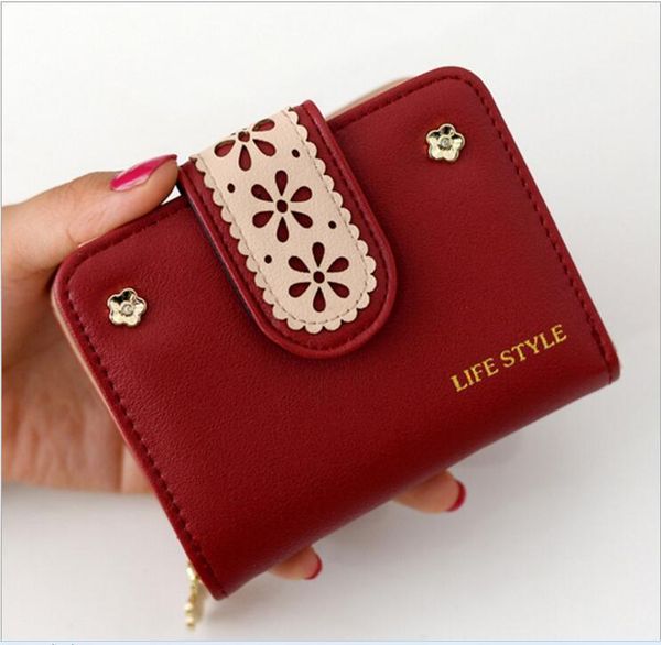 

дизайнер-2019 мода новый женский кошелек корейское издание мода полый короткий кошелек леди молния крепления кошелек оптом, Red;black